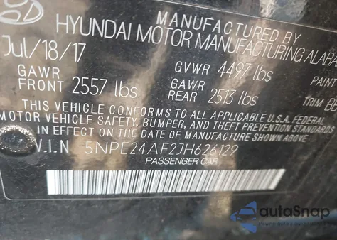 2018 Hyundai Sonata Se from USA, damaged, VIN 5NPE24AF2JH626129